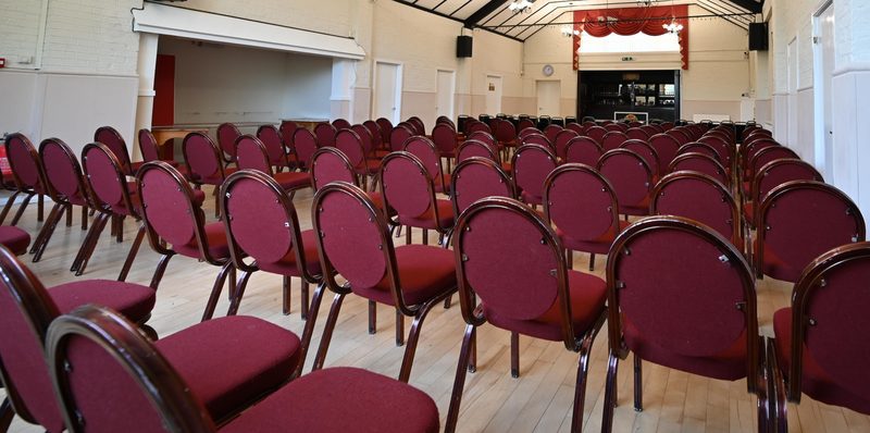 The Main Hall laid out with rows of seating