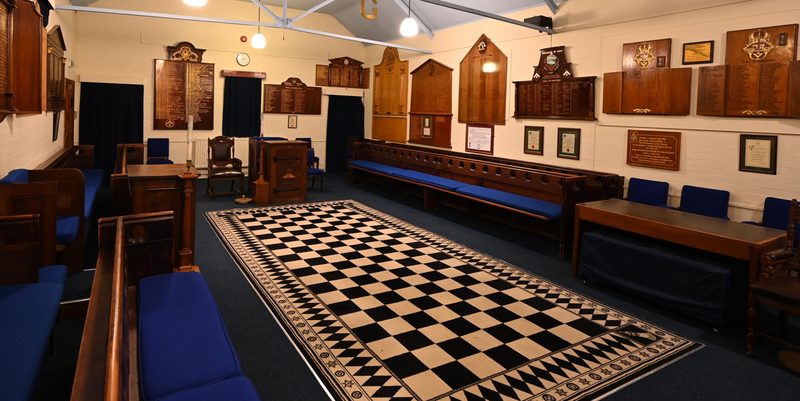 The Masonic Temple with its traditional chequered floor